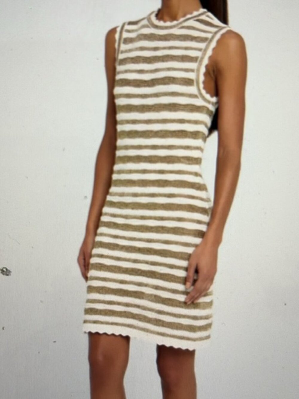 Veronica Beard Striped Knit Sleeveless Midi Dress – Brown & Cream – Small